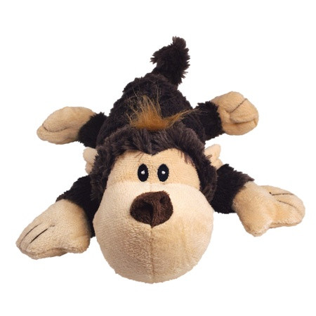 Brown and beige monkey shaped dog-shaped toy with floppy ears.