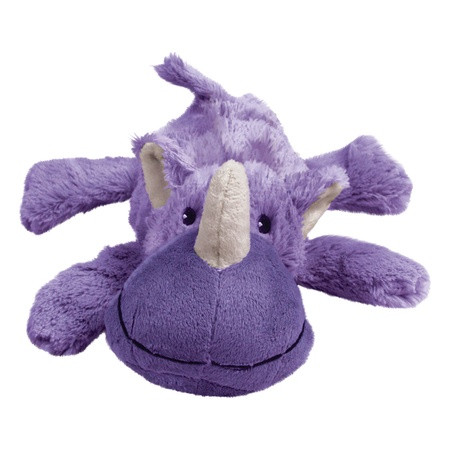 Purple rhino plush toy with soft body and small horn.