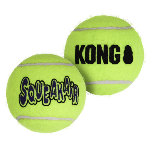 Neon green tennis ball dog toy with KONG printed.