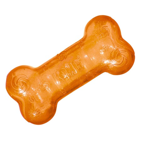 Green bone-shaped dog toy with textured ridges.