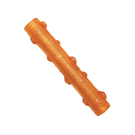 Orange stick-shaped dog toy with grip texture.