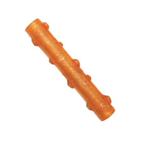Orange stick-shaped dog toy with grip texture.