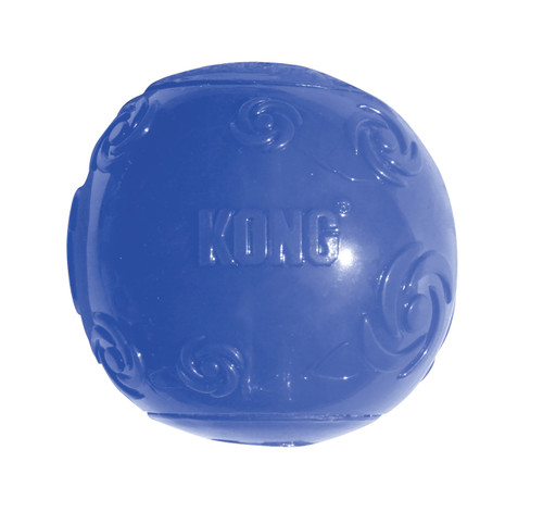 Blue natural rubber ball dog toy with smooth surface.