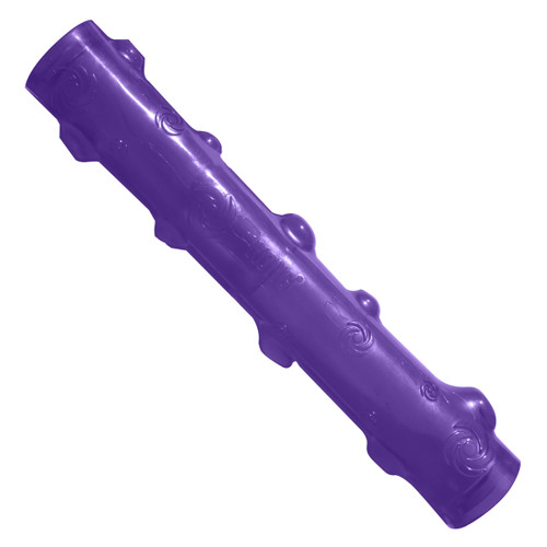 Purple stick-shaped dog toy with raised bumps.