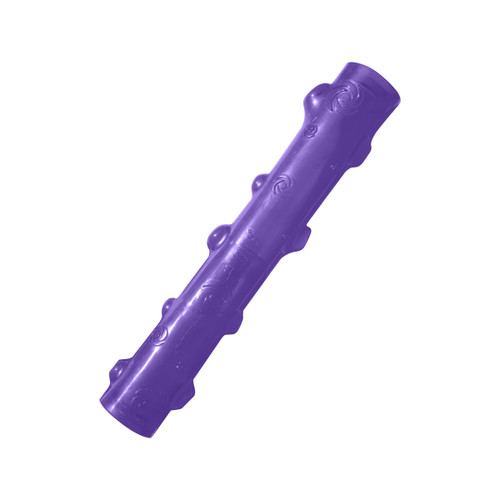 Purple stick-shaped dog toy with raised bumps.