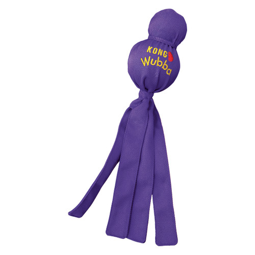 Purple toy with round head and tethered ends.