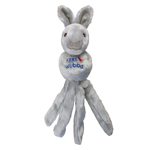 Brown plush fox  dog toy with long tethered ends and floppy ears.