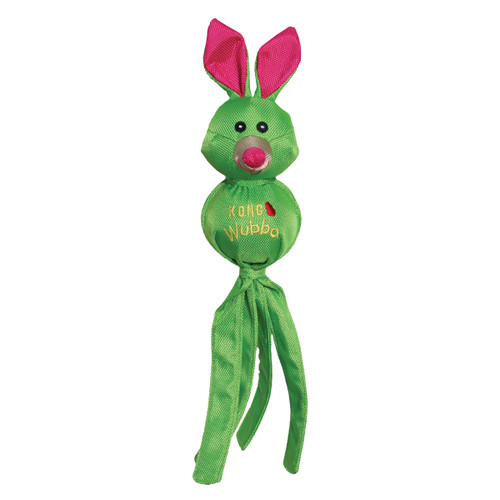 Green Rabit character toy with round head and tethered legs.