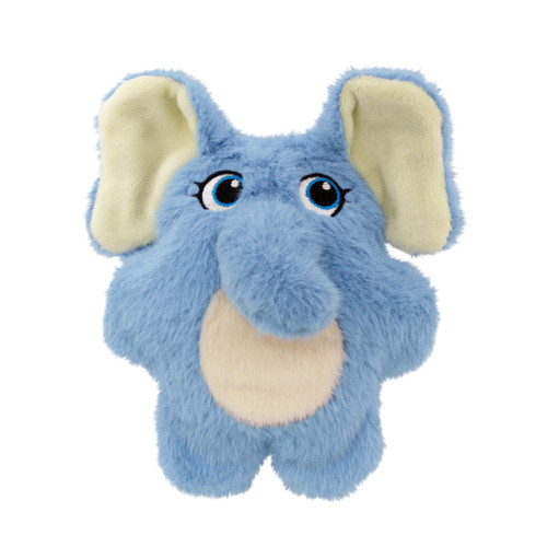 Blue elephant plush dog toy with soft texture and floppy ears.