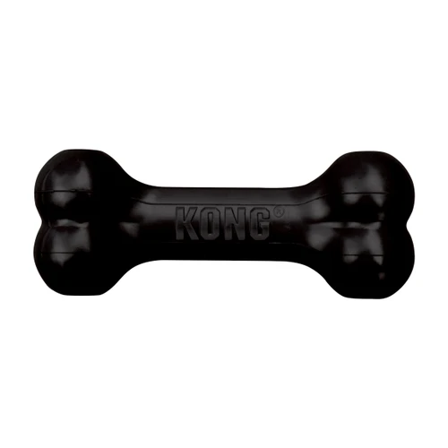 Black bone-shaped dog toy with textured ends.