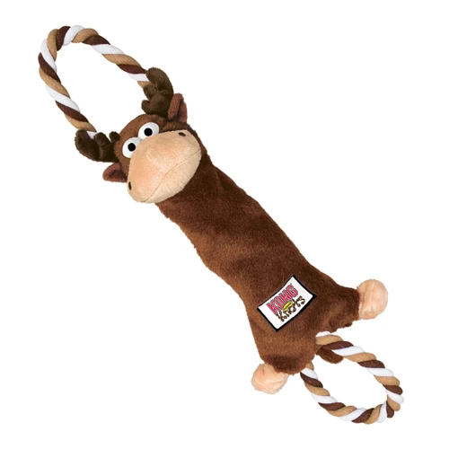 Brown and tan monkey plush  dog toy with roped ends.