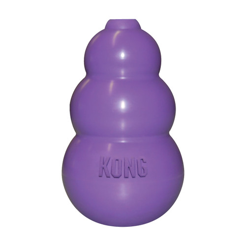 Purple natural rubber KONG Classic toy for cats.