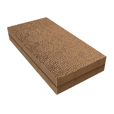 Double pack of cardboard scratchers with green catnip inserts.