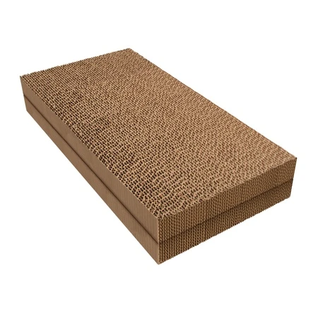 Double pack of cardboard scratchers with green catnip inserts.