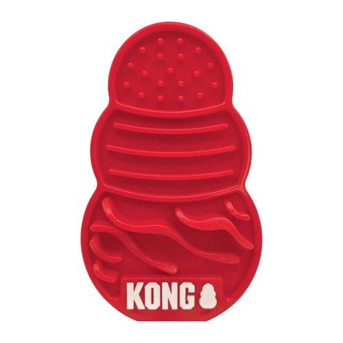 Red KONG-shaped dog feeding mat with textured grooves and ridges.