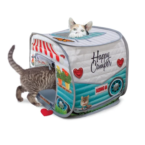 KONG-branded cat tunnel in the shape of a camper trailer.