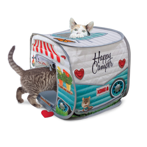 KONG-branded cat tunnel in the shape of a camper trailer.