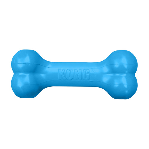 Blue bone-shaped dog toy with textured ends.