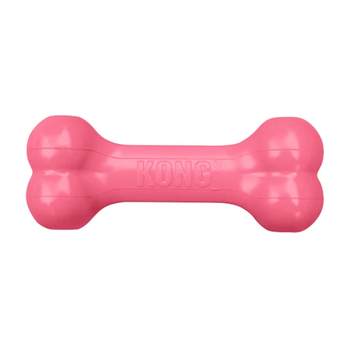 Pink bone-shaped dog toy with textured ends.