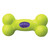 Neon Yellow bone-shaped dog toy with a purple oval center.