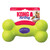 Neon Yellow bone-shaped dog toy with a purple oval center. Shown in its retail packaging.