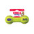 Neon yellow dumbbell-shaped dog toy.  Shown in its retail packaging.