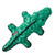 Green alligator-shaped dog toy with textured surface.