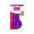 Purple silicone grooming brush shaped like a cat. Shown in its retail packaging.
