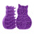 Purple silicone grooming brush shaped like a cat.