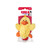 Yellow duck plush toy with orange beak and feet. Shown in its retail packaging.