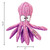 Pink octopus plush toy with soft corduroy tentacles. Shown with product dimensions