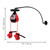 Black and red punching bag with red dangling boxing gloves with a pole and suction attached.  Shown with product dimensions