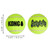 Neon green tennis ball dog toy with KONG printed. Shown with product dimensions