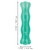 Green stick-shaped dog toy with chewable surface. Shown with product dimensions