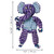 Purple and blue striped elephant shaped plush toy with extended limbs. Shown with product dimensions