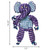 Purple and blue striped elephant shaped plush toy with extended limbs. Shown with product dimensions