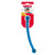 Red twisted hard dog toy with balled handle.  Shown in its retail packaging.