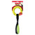 Bright Yellow with black dots ring-shaped dog toy with raised bumps.  Shown in its retail packaging.