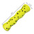 Bright Yellow with black dots bone-shaped dog toy with raised bumps.  Shown with product dimensions