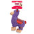 Plush purple llama dog toy with fuzzy texture and stitched smile. Shown in its retail packaging.
