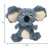 Blue plush koala dog toy with embroidered facial features and soft limbs. Shown with product dimensions