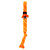 Orange and yellow twisted rope dog toy featuring a playful figures face.