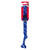 Orange and yellow twisted rope dog toy featuring a playful figures face.  Shown in its retail packaging.