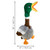 Plush mallard duck dog toy with long neck, and floppy wings. Shown with product dimensions