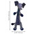 Plush blue elephant  plush dog toy with long thin body. Shown with product dimensions
