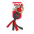 Black and red Mandril toy with round head and tethered legs. Shown in its retail packaging.