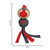 Black and red Mandril toy with round head and tethered legs. Shown with product dimensions