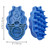 Blue natural dog grooming brush shaped like a cartoon dog, with “KONG” and “ZOOM GROOM” embossed on front.  Shown with product dimensions