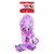 Purple plush Octopus dog toy with long neck and stitched features. Shown in its retail packaging.