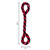Red and black rope dog toy with twisted design and knotted ends. Shown with product dimensions
